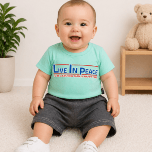 طقم بيبي صيفي “Live In Peace” قطن مريح (3-9 شهور)