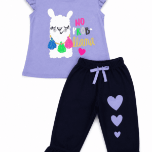 طقم بناتي صيفي كيوت رسمة لاما “No Prob Llama”